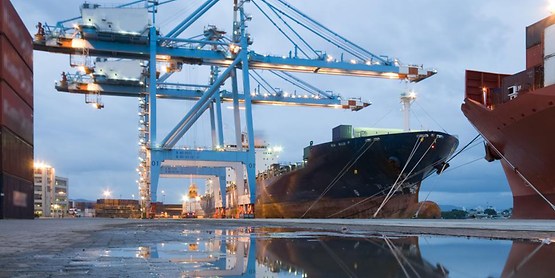 containership under a dock crane